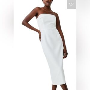 Worn once (my rehearsal dinner) white crepe French Connection strapless midi